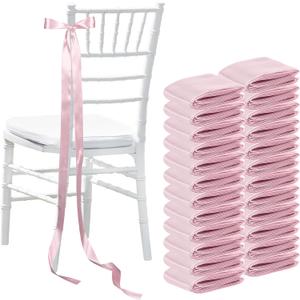 24 Pcs Wedding Bows Aisle Decorations Satin Bows for Chairs Decorative Ribbons Sashes for Pew Back Elegant Ceremony Ribbons for Wedding Background Aisle Decor (Pink)