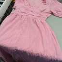 Women Summer Casual Midi Dress Puff Sleeve V Neck Ruched Button Front Split Boho Beach Vacation Wedding Dresses 2025 Pink, S