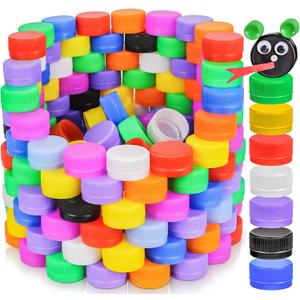 Motbach 300PCS Colorful Plastic Bottle Caps, 1.2 Inch Plastic Bottle Lids Colored Bottle Tops, Small Craft Bottlecaps DIY Bottle Lids Neon Plastic Bottle Cap Top Lid for Craft and DIY