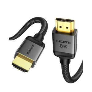 Silkland Long 10K 8K HDMI 2.1 Cable 33ft, (Upgrade Braided) Ultra High Speed HDMI Cable [8K@60Hz, 4K@120Hz] 48Gbps, HDR 10+, eARC, ARC, HDCP 2.2&2.3, Compatible for PS5/Xbox/Soundbar/Roku TV (Grey)