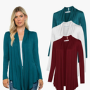 Free to Live 3 Pack Long Sleeve Cardigan for Women Open Front Dressy Casual Fall Draped Lightweight Sweaters Cover Up Shrugs