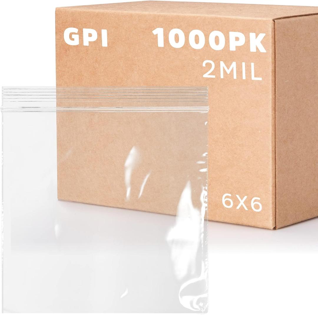 Clear Plastic Zip Sandwich Bags - Bulk GPI Case of 1000 6" x 6" 2 mil thick, Strong & Durable RECLOSABLE Poly Baggies With Resealable Zip Top Lock For Travel, Storage, Packaging & Shipping.