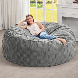 Hobestluk Bean Bag Chairs Beanbag Chair with Filler Adult Bean Bags with Fluffy Plaid Cover, Giant Bean Bag Chairs for Adults for Living Room, Bedroom (Grey, 5FT - 50 x 50 x 24)