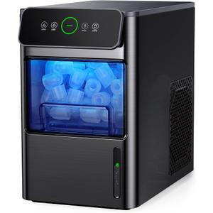 Silonn Portable Countertop Ice Maker - 20lbs of Bullet Ice per Day, Makes Ice in 6 Minutes, Stainless Steel with Visible Water Level Window, Ideal for Kitchen, Office, and Camping (Black)