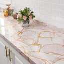 FunStick 24"x200" Glossy Marble Contact Paper for Countertops Waterproof Gold Pink Marble Wallpaper for Kitchen Countertop Peel and Stick Wallpaper Removable Wall Paper for Bathroom Cabinets Table Top