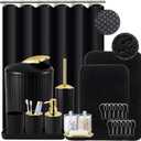 Black and Gold Bathroom Set with Shower Curtain and Rugs, Bathroom Accessories Sets with Extra Soft and Absorbent Bath Rugs Shower Curtain Black Bathroom Sets for Bath