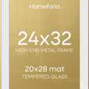 Homeforia 24x32 Poster Frame Gold, High End Metal 24 x 32 Large Picture Frames with Mat 20 by 28 for Photo, 24x32 Gold Frame Matted to 20x28 inch Print, 32x24 Frame, Tempered Glass, Wall Kit, Set of 1