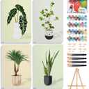 Fountor 4 Pack Framed Paint by Numbers Kit for Adults Beginners with Wooden Easel, DIY Green Plant Paint by Number Kit with Frame, Simple Plants Painting by Numbers for Home Wall Decor, 8x12 inch (LOP-4P-501)