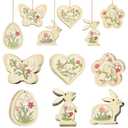 24PCS Easter Wooden Ornaments Double-Sided Wooden Hanging Easter Decorations with Jute Twine, Handcrafted Spring Ornaments for Home, Easter Tree, Egg Hunt, Party Decor (6 Designs) (Green)