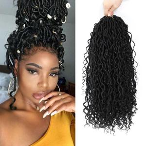 8 Packs Boho Faux Locs Crochet Hair Pre-looped 14 Inch Crochet Goddess Locs with Curly Ends for Black Women Black Boho River Locs Crochet Hair