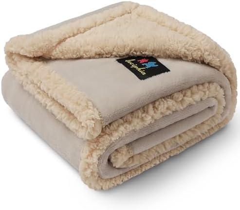 Waterproof Pet Blankets, Liquid Pee Proof Dog Blanket for Sofa Bed Couch, Reversible Sherpa Fleece Furniture Protector Cover for Small Medium Large Dogs Cats, Dark Beige King Size（100" x 85"）