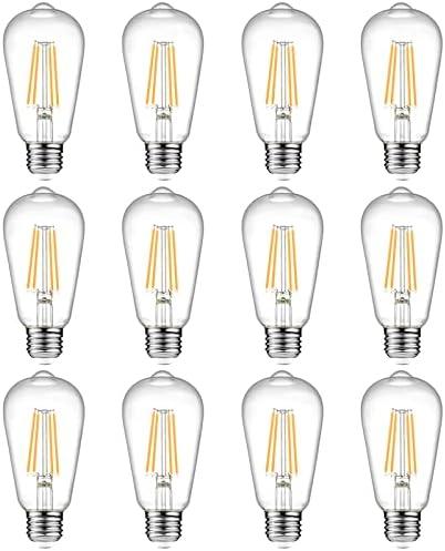 Ascher 12-Pack Vintage LED Edison Light Bulb 60W Equivalent, Decorative Antique Filament Light Bulbs with 80+ CRI, Warm White 2700K, 700 Lumens, E26 Base, Non-Dimmable