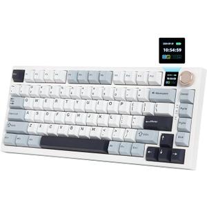 75% Wireless Mechanical Gaming Keyboard, Creamy Sound, Hot Swappable, Pre-lubed Linear Switches, Gasket Structure, Multimedia Display, RGB Backlit, 2.4GHz/USB/BT5.0, Custom Keyboard for Win/Mac