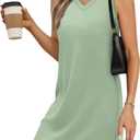 V-Neck Summer Casual Beach Dress for Women 2025 Vacation Women's Sleeveless Sundress with Split (X-Small, Sage)