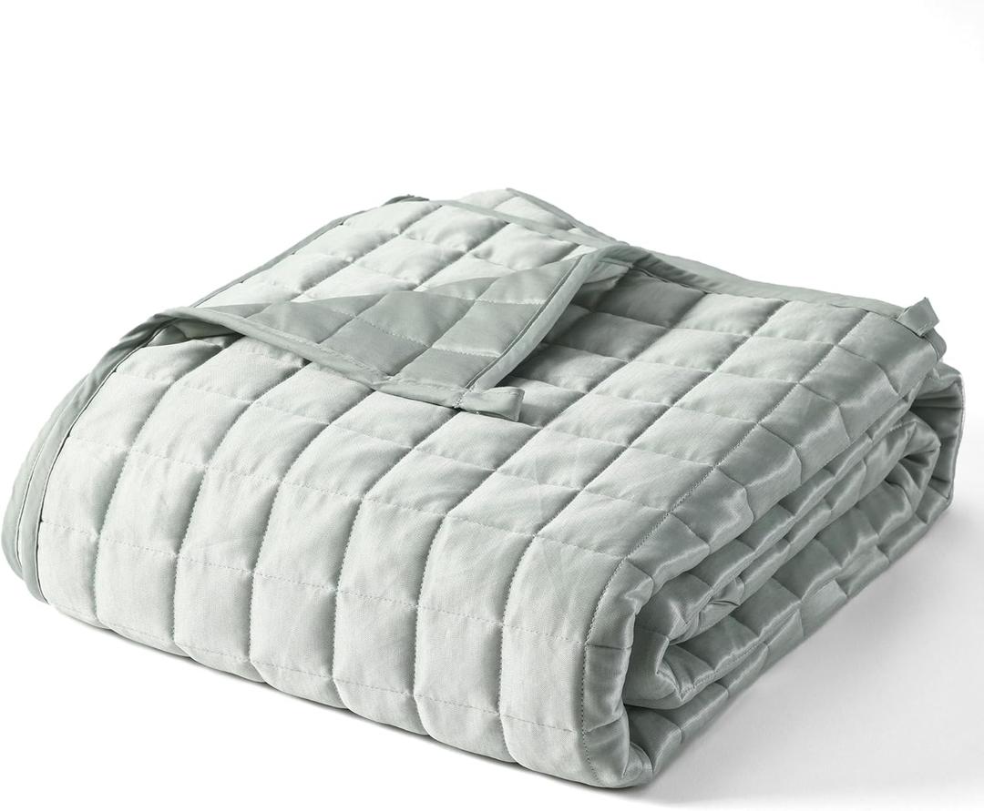 YnM Cooling Weighted Blanket for Adults, 15lbs Heavy Bed Throw Comforter with 100% PE Fabric, Ideal for Hot Sleepers or Summer Days(48x72 Inches for Twin/Full Bed, 15 Pounds,Green)