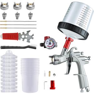R500 LVLP Spray Gun, Automotive Paint Spray Gun Kit with 3 Nozzles 1.3/1.5/1.7mm,10pcs 20 Ounce (600ml) Disposable Paint Mixing Cup Kit for Car Primer Basecoat Clear Coat