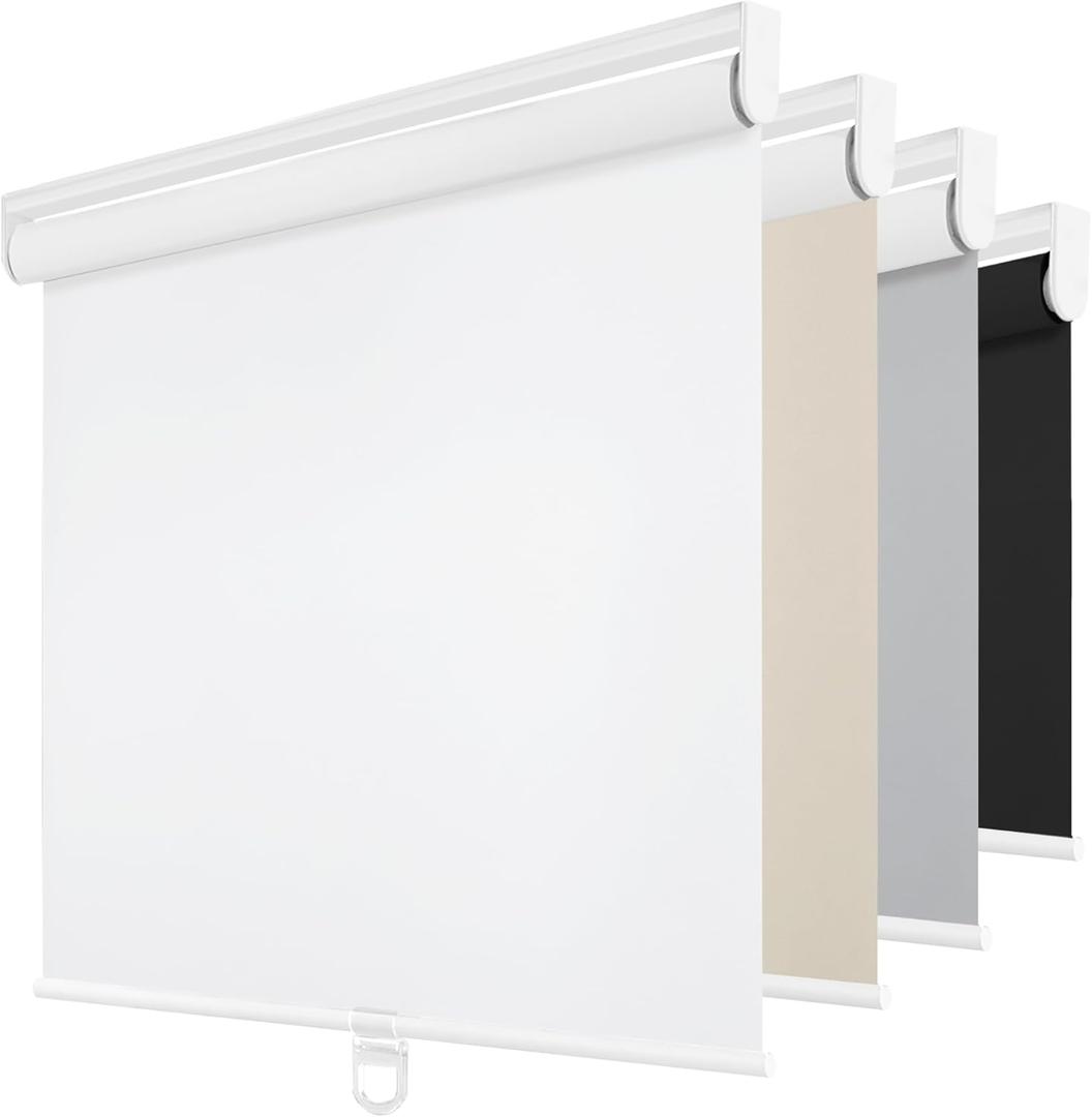 ChrisDowa Cordless Blackout Roller Shades for Windows, Thermal Insulated UV Protection Pull Down Shades, Total Blackout Window Blinds for Home, Office, Bedroom, Door (22" W x 72" H, White)