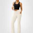 FOHOFO Yoga Pants Women, Flare Leggings for Women with Pockets Crossover High Waisted Bootcut Yoga Pants (Beige)