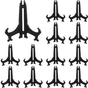 Boao 12 Pack Plastic Easel Stand Display Card Plate Stands Photo Holder Picture Frame Book or Other Items Easel for Weddings, Birthdays, Home Decoration, Tables (6 Inches,Black)