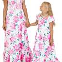 Mommy and Me Matching Dresses Summer Floral Boho Ruffled A-Line Beach Maxi Dress with Pockets (US, Alpha, Small, Regular, Pink)