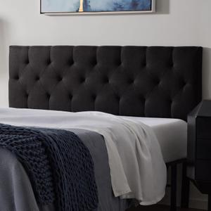 Lucid Mid-Rise Upholstered Headboard - Diamond Tufted - Padded Polyester - Adjustable Height from 34 to 46 - Easy Assembly - Bed Frame or Wall Mount - Sturdy - Black - Queen Size