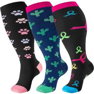 bropite Plus Size Compression Socks Wide Calf for Women & Men 20-30 mmhg-Extra Wide Calf Knee High Support Socks for Medical, Running,Nursing,Athletic (4X-Large, 07- Cactus Plus)