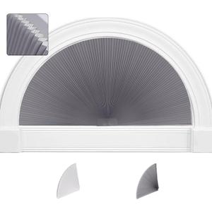 SEEYE Arch Window Blackout Shades, Pleated Fabric Blind (Radius: 36'') Half Circle Cellular Cordless Semicircular Blinds with No Tools, Half-Round Shade Easy to Cut and Install, Dark Gray-White