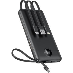 VEEKTOMX Portable Charger with Built-in Cables 10000mAh Power Bank for iPhone Slim Fast Charge USB C Battery Pack Travel Essentials Powerbank Compatible with iPhone, Samsung, Android, etc (10000mAh Black)