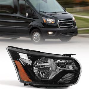FIONE headlight assembly compatible with Ford Transit 150 250 350 2015-2020 Head Lamp Black Housing Right Passenger Side RH