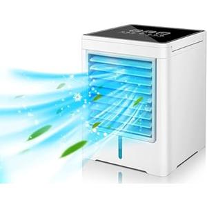 Portable Air Conditioners Fan, Evaporative Air Cooler, USB Personal Mini Air Conditioner with 3 Wind Speeds & 3 Timers Touch Screen Desktop Cooling Fan for for Home Room Camping Car Office
