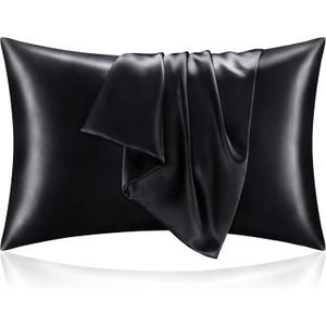 BEDELITE Satin Pillowcase for Hair and Skin, Super Soft and Cooling Similar to Silk Pillow Cases 2 Pack with Envelope Closure, Gift for Women Men(20"x26" Standard Size, Black)