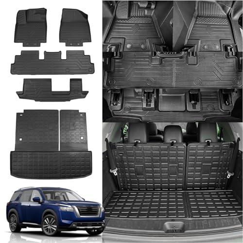 Rongtaod Floor Mats Compatible with 2022-2024 2025 Nissan Pathfinder 7&8 Seats Cargo Liner Cargo Mat Trunk Liner Back Seat Cover Pathfinder Accessories (Trunk Mat with Backrest Mat+Floor Mats)