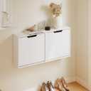 Haotian Wall Mounted Slim Shoe Cabinet for Entryway, Narrow Shoe Rack with 2 Flip Drawers, Hidden Shoe Storage Organizer, Vertical or Horizontal Mounting, Anti-Tip Design, White, FSR210-W