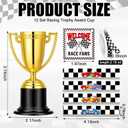 Yerliker 99 Pcs Racing Trophy Award Cup Set Gold Trophies Cups Racing Cards Stickers Black White Checkered Ribbon OPP Bags Binding Wire for Car Party Favors Birthday Party Decorations Sports Events