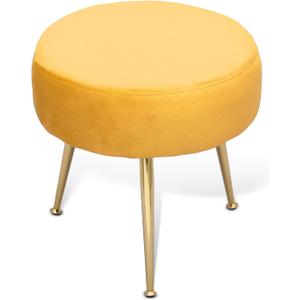 MoNiBloom Vanity Stool with Golden Legs, Yellow Accent Ottoman for Makeup Room, Round Foot Stool, Footrest Chair for Girls' Bedroom, Home Living Room Entryway, 250 lbs Capacity