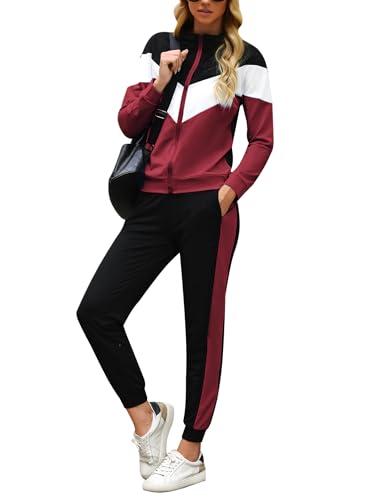 Marvmys Women 2 Pieces Tracksuit Set Color Block Sweatsuit Set Full Zip Jogging Suit with Pockets M