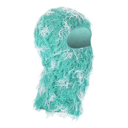 PATIKIL Distressed Balaclava Ski Mask, Balaclava Camo Knitted Face Mask Windproof Full Face Cover for Women Men Outdoor Sports, Green/White