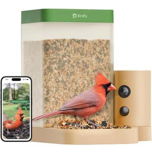 Birdfy Smart Bird Feeder Camera Slow Motion Dual Night Vision 132-Days Battery 99% AI Recognition IP66 Waterproof for Bird Watcher 1.3L Capacity