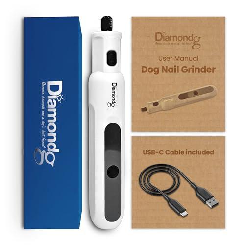 Diamondg Cordless Micro Dog Nail Grinder with Quiet Sound & LED Tip for Large & Small Dogs, 4hrs. Runtime - Electric Dog Nail Trimmer, Heavy Duty Rotary Tool Alternative to Toenail Clippers & Filers