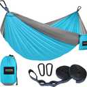 Kootek Camping Hammock 400 lbs Capacity, Portable Hammocks with Tree Straps & Attached Carry Bag, Camping Essentials Gear, Perfect for Outside Indoor Hiking Beach Backpack Travel (Medium, Sky Blue & Grey)