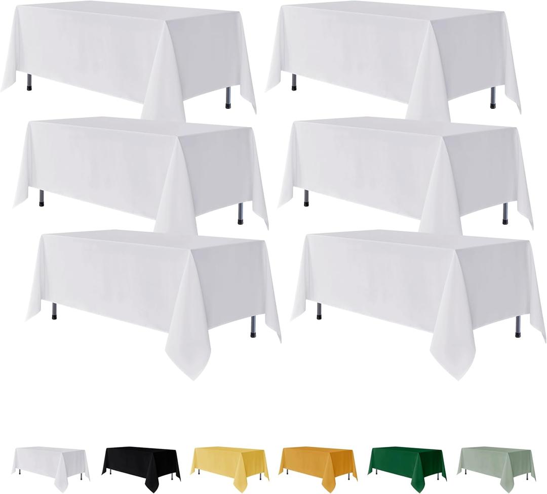 Fitable 6 Pack White Rectangle Table Clothes - 90 x 132 Inch - Wrinkle and Stain Resistant Fabric Tablecloths, Washable Polyester Table Covers for Wedding, Party, Banquet, Formal Events