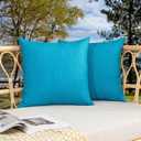 Kevin Textile Pack of 2 Decorative Outdoor Waterproof Pillow Covers Garden Checkered Cushion Sham Throw Pillowcase Shell for Patio Tent Couch 20x20 Inch Peacock Blue