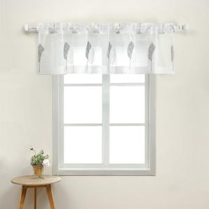 VOGOL White Rod Pocket Sheer Valance, Solid Window Treatment Kitchen Curtains Valances for Windows, Leaves Embroidered Curtain Panels for Living Room (W 52 x L 18 Inch, 1 Panel, Banyan), 2Pcs 30" x 36"
