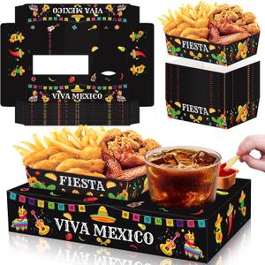 Jansun 36Pcs Fiesta Movie Night Snack Trays Candy Popcorn French Fries Snack Trays Mexican Party Plates for Snacks Tray Cinco De Mayo Party Supplies