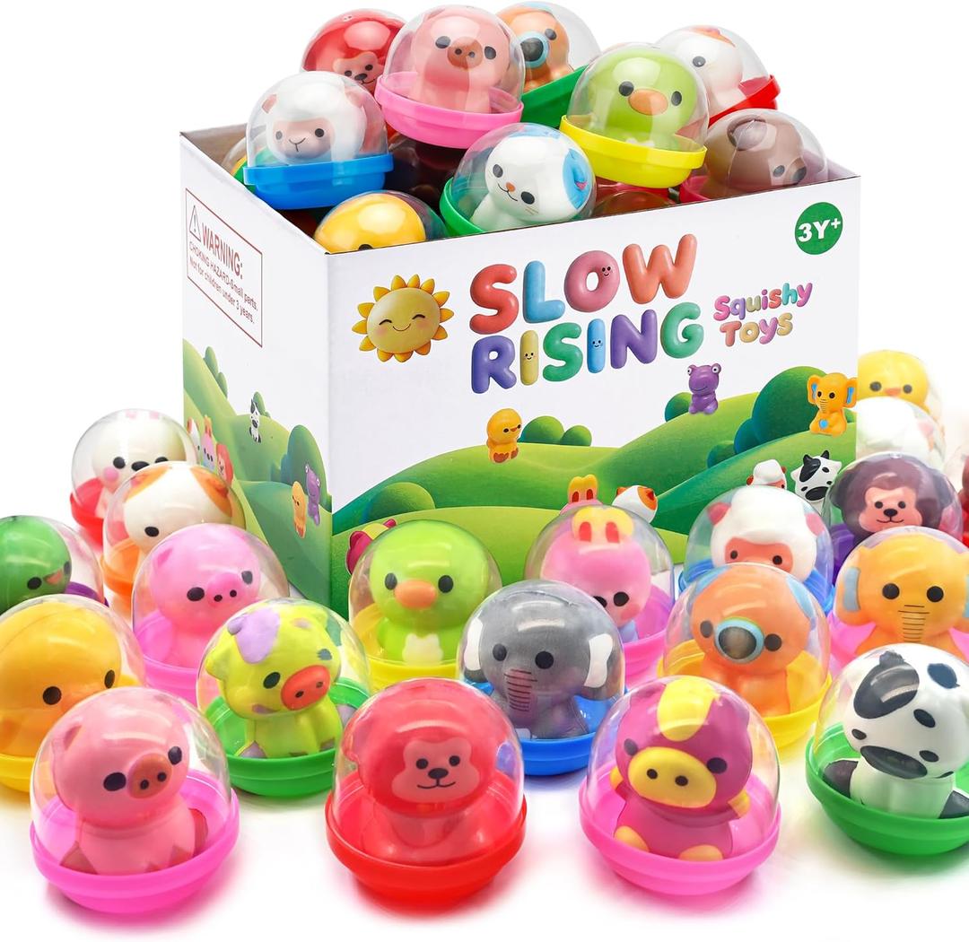 30 Packs Squishy Animals with Capsules, Easter Basket Stuffers, Slow Rising Stress Relief Toys, Party Favors, Birthday Gifts, Classroom Rewards, Travel & Claw Machine Toys