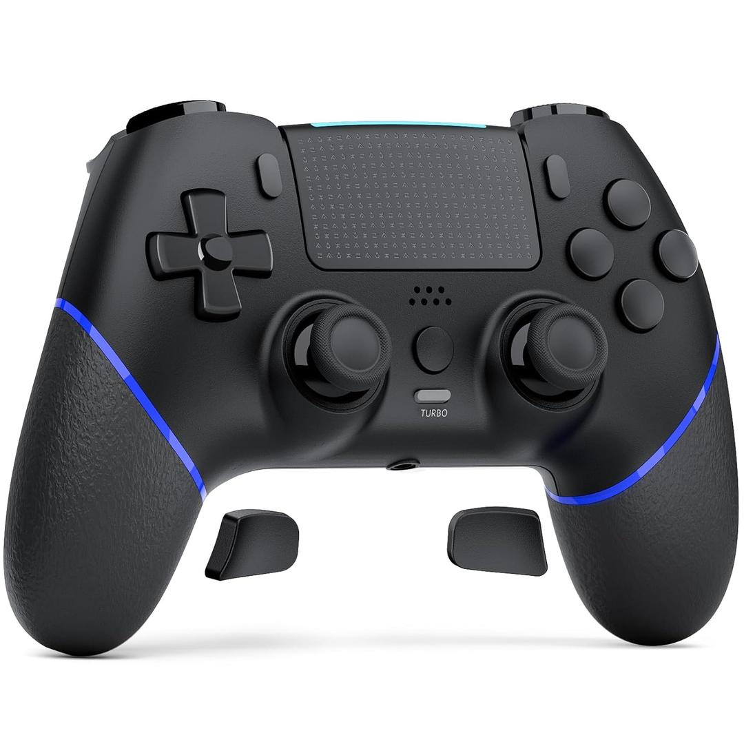 CHEREEKI Wireless Controller for PS4 with Hall Effect Joystick 2 Macro Buttons Vibration Feedback Motion Sensor 1000 mAh Battery Touchpad 3.5mm Headphone Jack Black