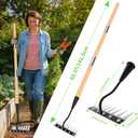 Iron Weeding Rake with Wooden Long Handle 2.0, 8 Teeth Weed Puller Tool Heavy Duty, Manual Gardenia Weed Rake Tool for Yard, Lawn and Garden, 56Inch