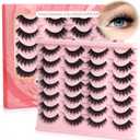 Ahrikiss Lashes Fluffy Eyelashes Wispy Thick False Eyelashes Spiky Manga Lashes D Curl Cat Eye Lashes Natural Look 3D Volume Anime Fake Eyelashes Faux Mink Lashes 14 Pairs Pack (Spike03)