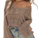 Cakulo Womens Spring Summer Crochet Bell Sleeve Tops Off The Shoulder Knit Sweater Top Beach Cover Up (Small, Khaki)