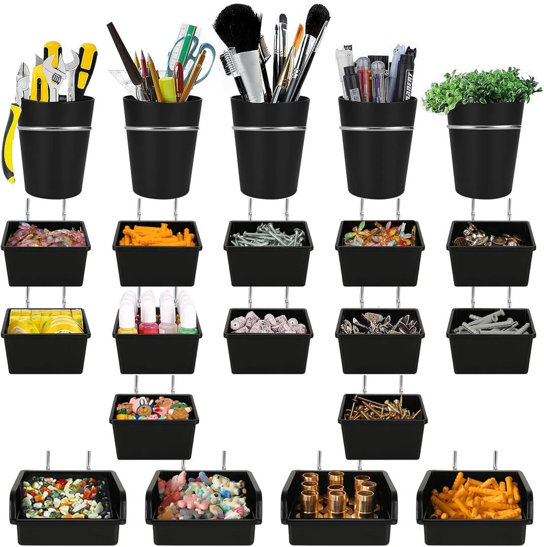CYEAH 21 Sets Pegboard Bins Pegboard Cups with Hooks, Pegboard Hooks Basket Assortment, Pegboards Wall Organizer for Organizing Craft Accessories Tools Storage Office Workshop Garage Workbench